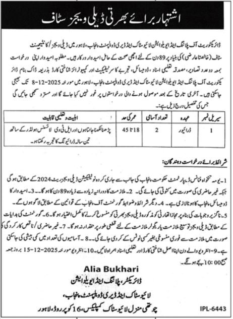 Livestock And Dairy Development Department Lahore Job 2025 – Livestock and Dairy Development Department Punjab Jobs 2025 — original advertisement