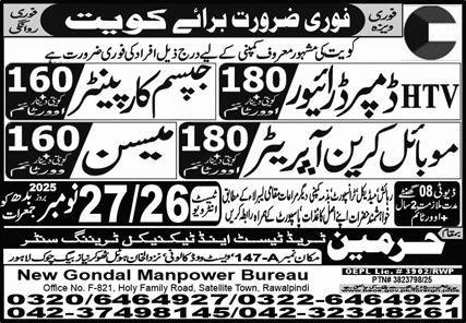 HTV Dumper Driver & Mobile Crane Operator Jobs 2025 – Harmain Trade Test & Technical Training Center Jobs 2025 — original advertisement