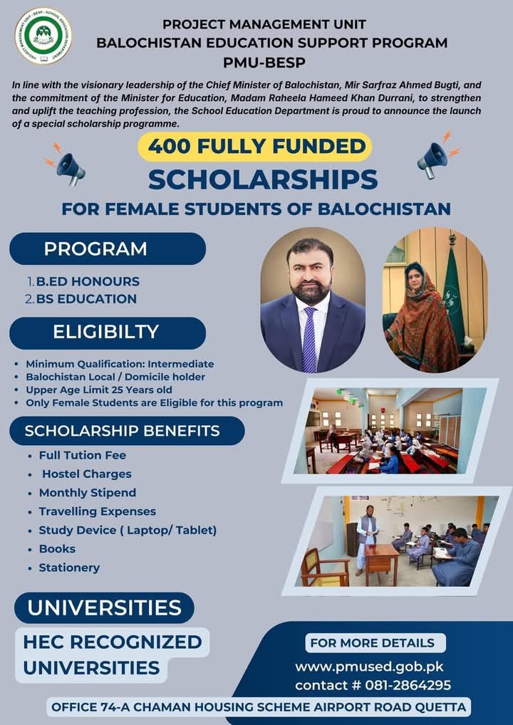 400 Fully Funded Schlorships For Female Student of Balochist – Balochistan Education Endowment Fund (BEEF) Jobs 2025 — original advertisement