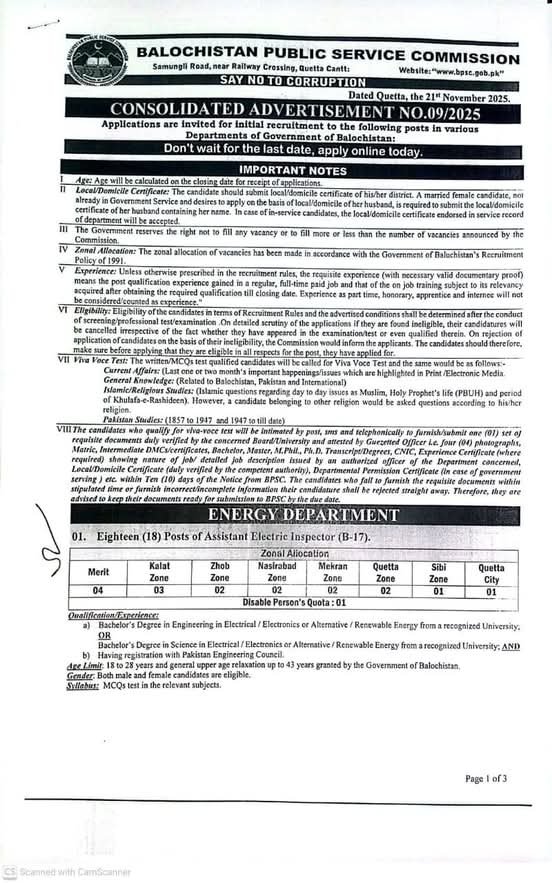 Balochistan Public Service Commission Quetta Jobs 09/2025 – Balochistan Public Service Commission Quetta Balochsitan Jobs 2025 — original advertisement