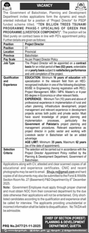 Planning & Development Department Jobs 2025 – Govt of Balochistan Jobs 2025 — original advertisement