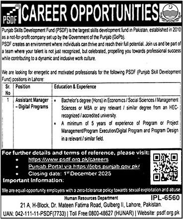 Punjab Skills Development Fund PSDF Jobs 2025 Jobs 2025 — original advertisement