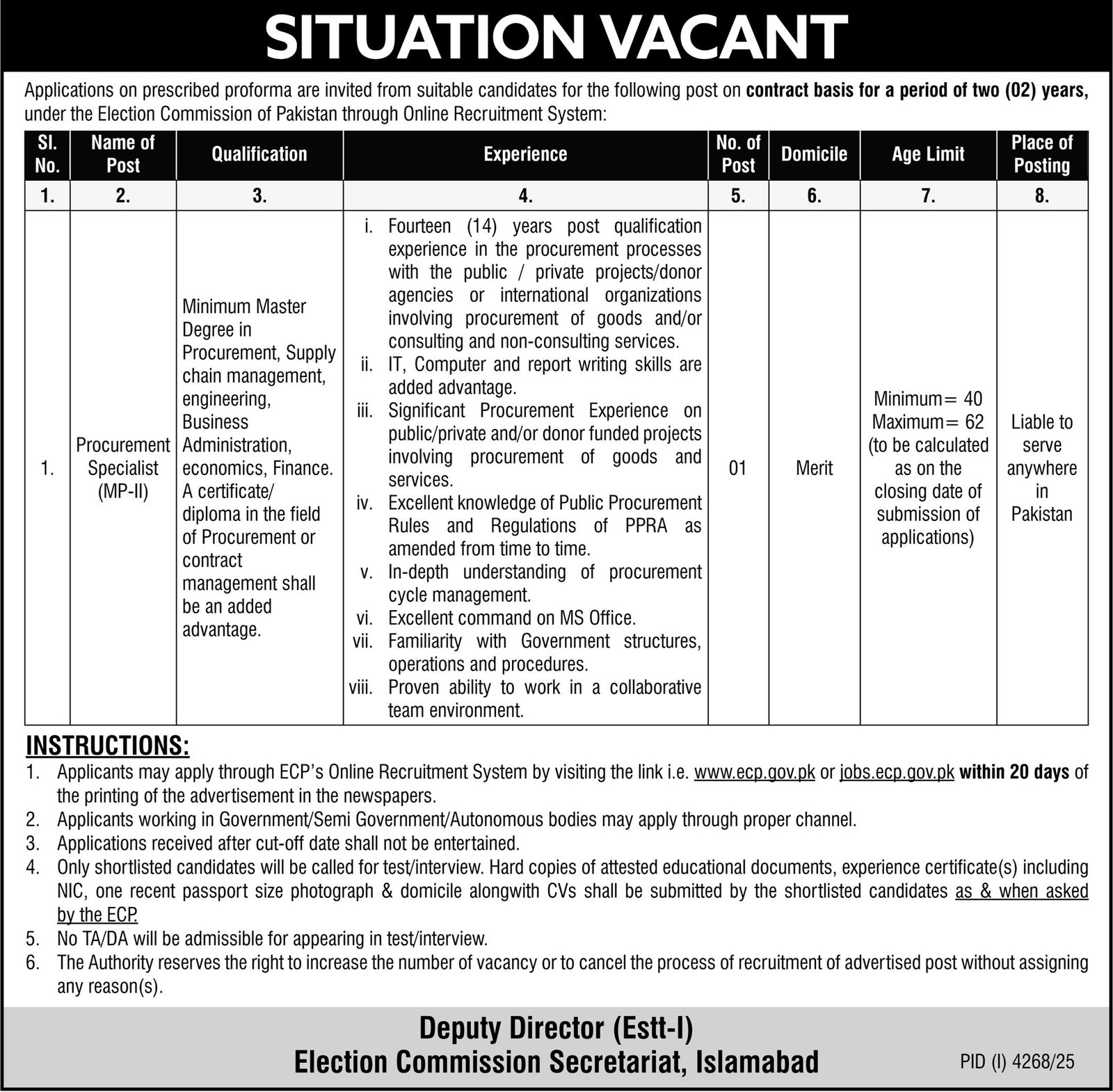 Election Commission Secretariat Islamabad Jobs 2025 – Election Commission of Pakistan (ECP) Islamabad Jobs 2025 — original advertisement