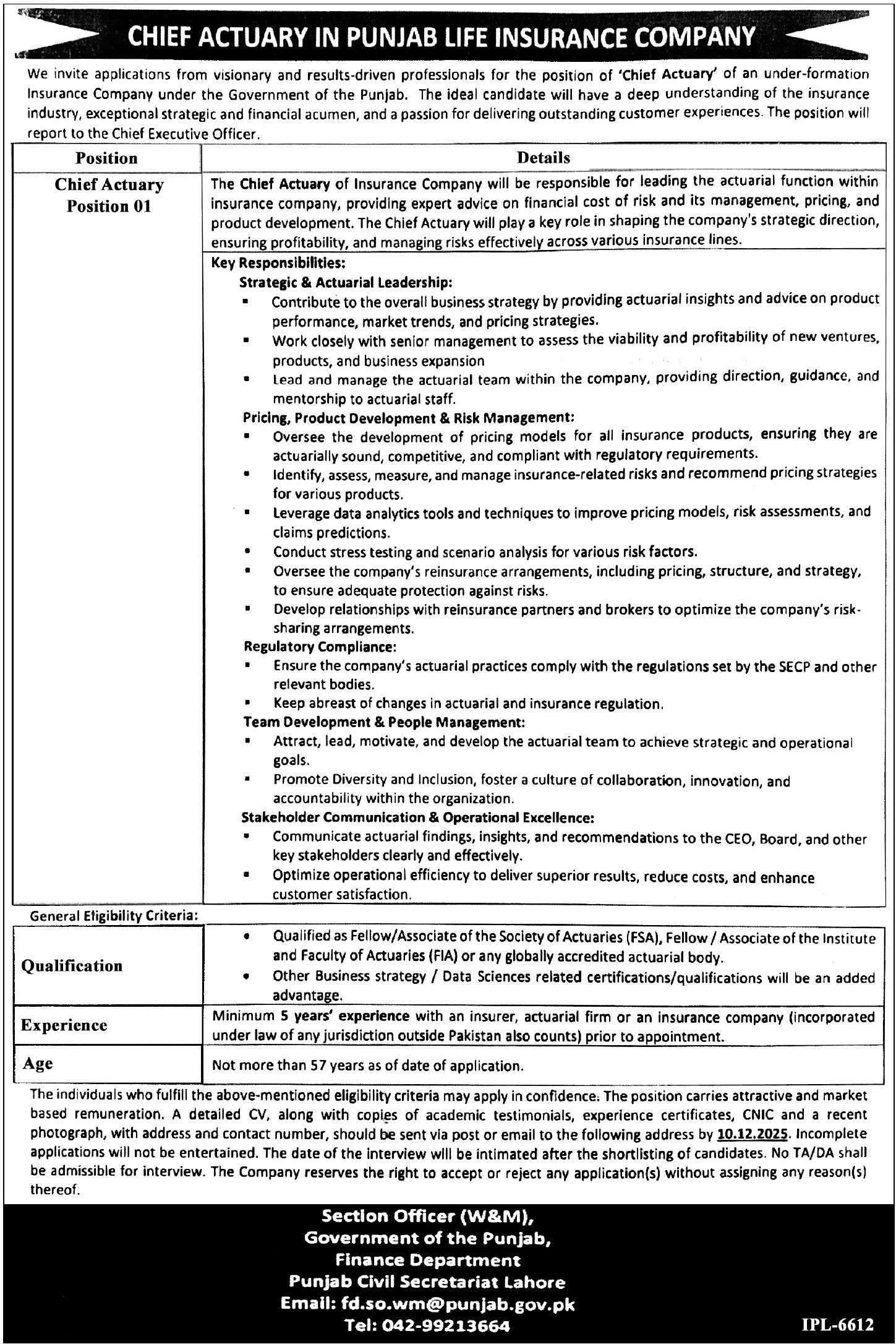 Finance Department Lahore Jobs 2025 – Finance Department Punjab Jobs 2025 — original advertisement