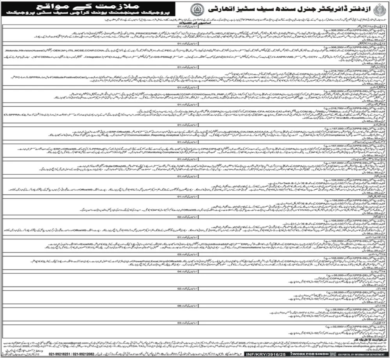 Sindh Safe Cities Authority Jobs 2025 – Provincial Public Safety Commission Jobs 2025 — original advertisement