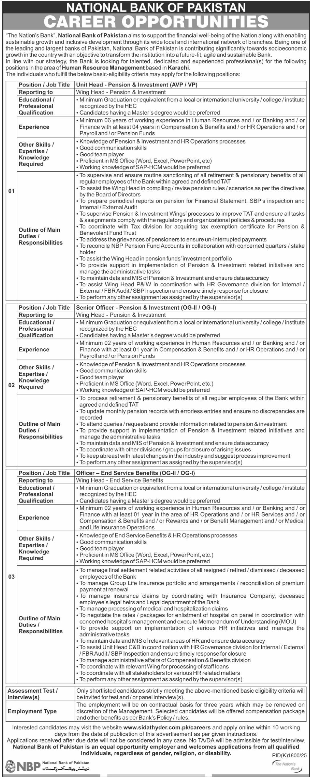 National Bank Of Pakistan NBP Karachi Jobs 2025 Jobs 2025 — original advertisement