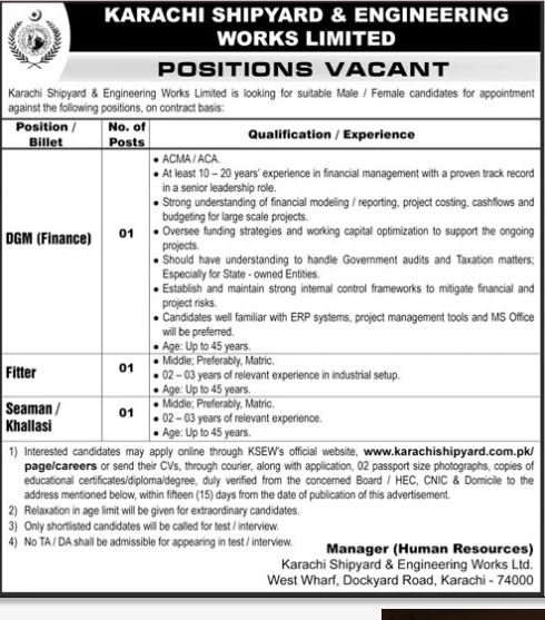 Karachi Shipyard & Engineering Works Limited Jobs 2025 Jobs 2025 — original advertisement