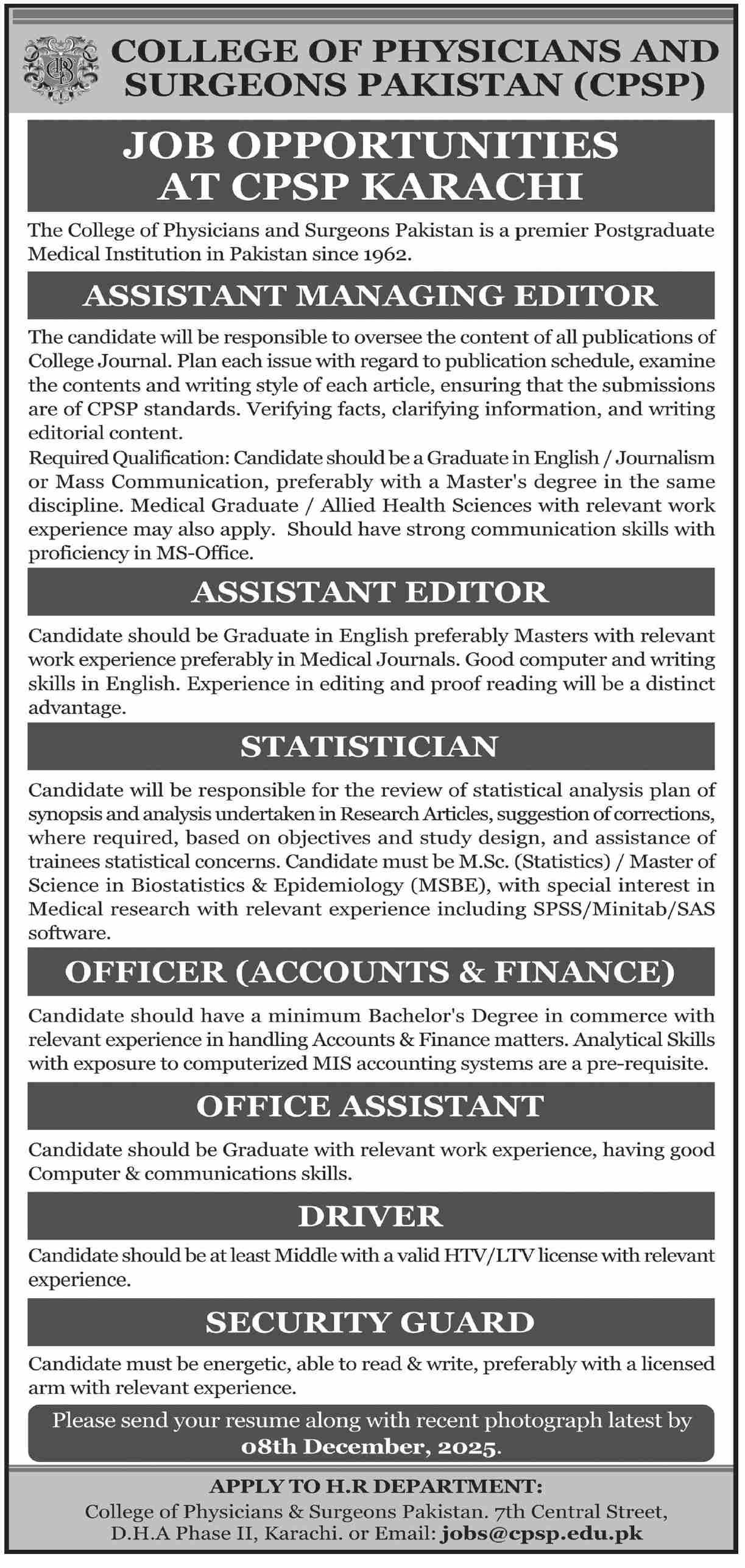 College of Physicians and Surgeons Pakistan CPSP Jobs 2025 Jobs 2025 — original advertisement