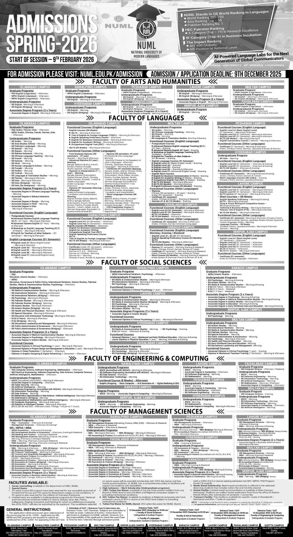 Admission Open in National University of Medern Languages – National University of Modern Languages Islamabad Admissions 2025 — original advertisement