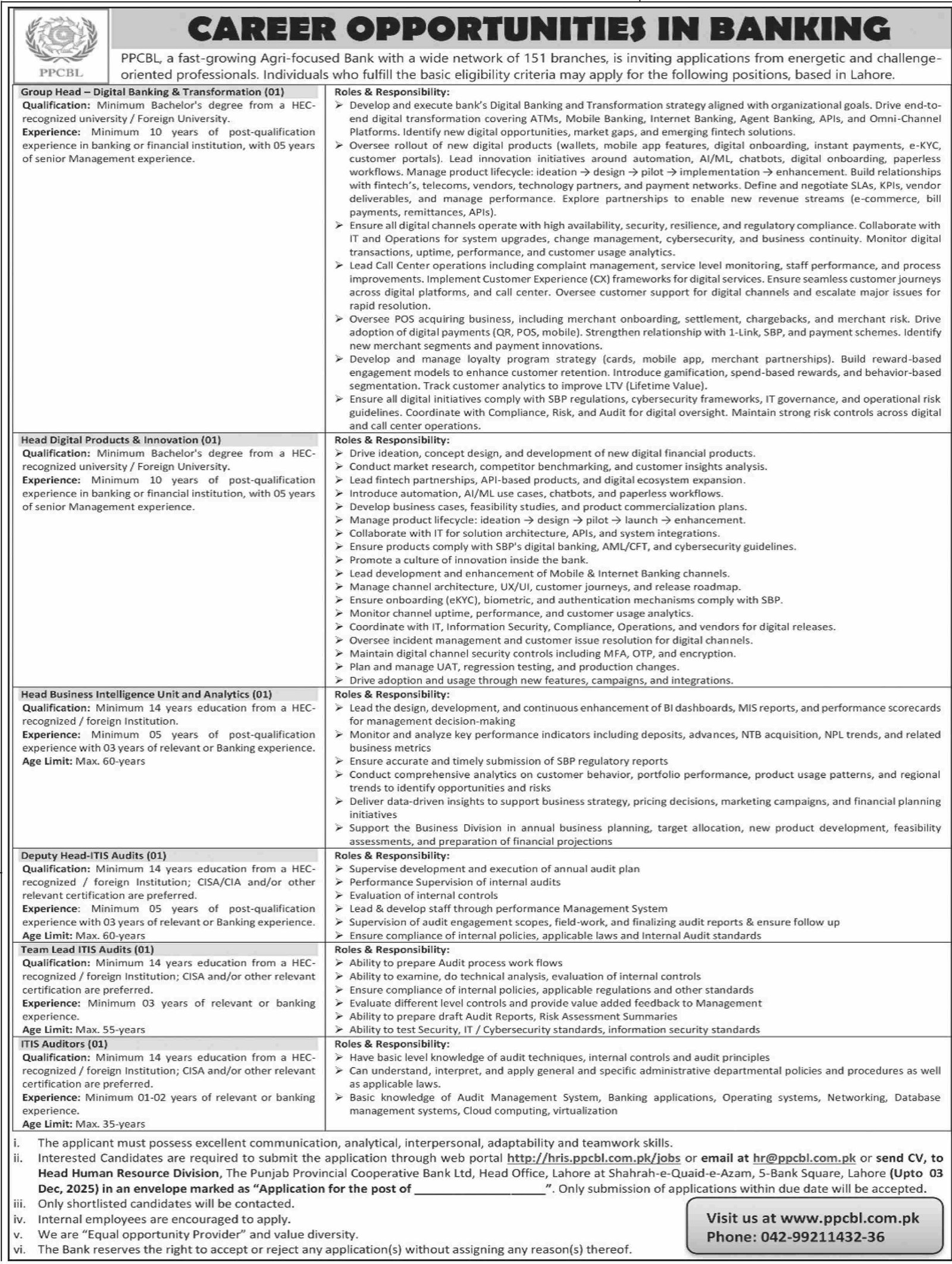 The Punjab Provincial Cooperative Bank Jobs 2025 Jobs 2025 — original advertisement