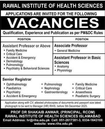 Rawal Institute of Health Sciences Jobs 2025 Jobs 2025 — original advertisement