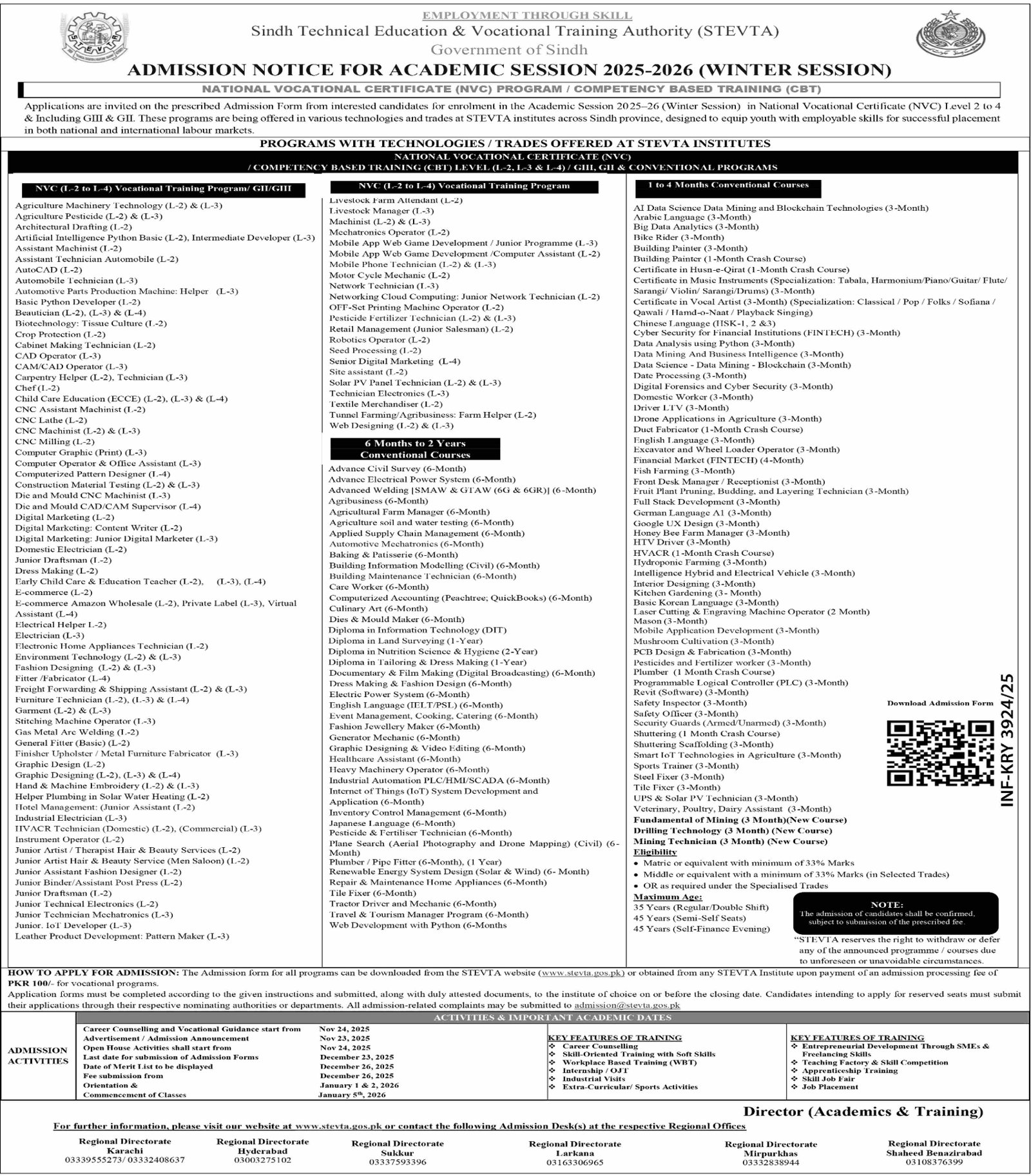 Admission Open in Sindh Technical Education And Vactional – Sindh Technical Education and Vocational Training Authority Admissions 2025 — original advertisement