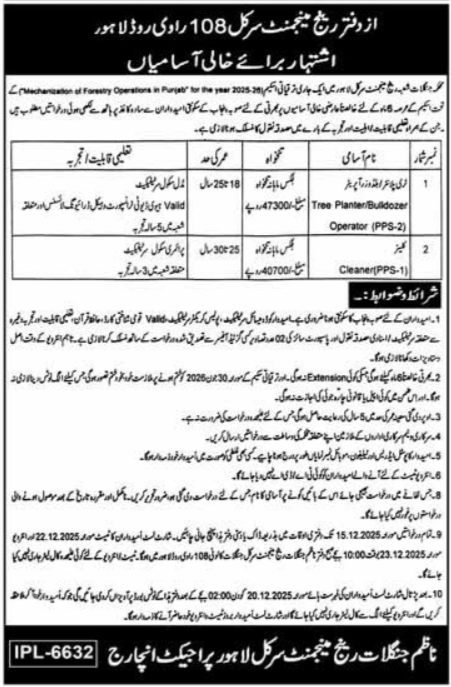 Forest Range Management Circle Lahore Jobs 2025 – Forest Wildlife & Fishries Department Punjab Jobs 2025 — original advertisement