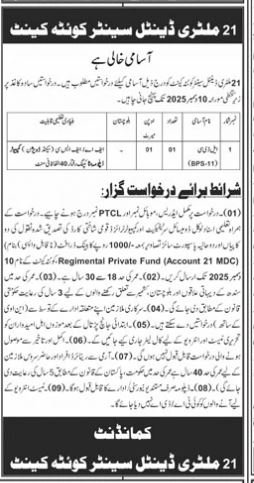 21 Military Dental Centre Quetta Cantt Jobs 2025 – Pakistan Army Jobs 2025 — original advertisement
