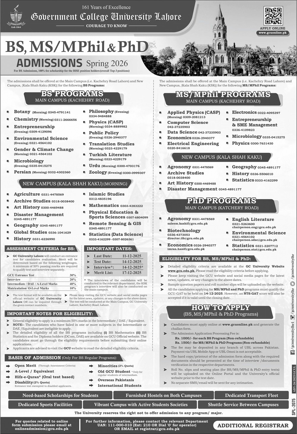 Admission Open in Government College University Lahore 2025 Admissions 2025 — original advertisement
