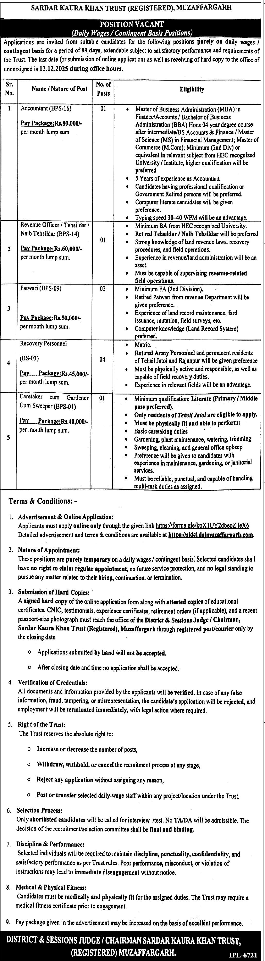 Sardar Kaura Khan Trust Muzaffargarh Jobs 2025 – Sardar Kaury Khan Public Higher Secondary School Jobs 2025 — original advertisement