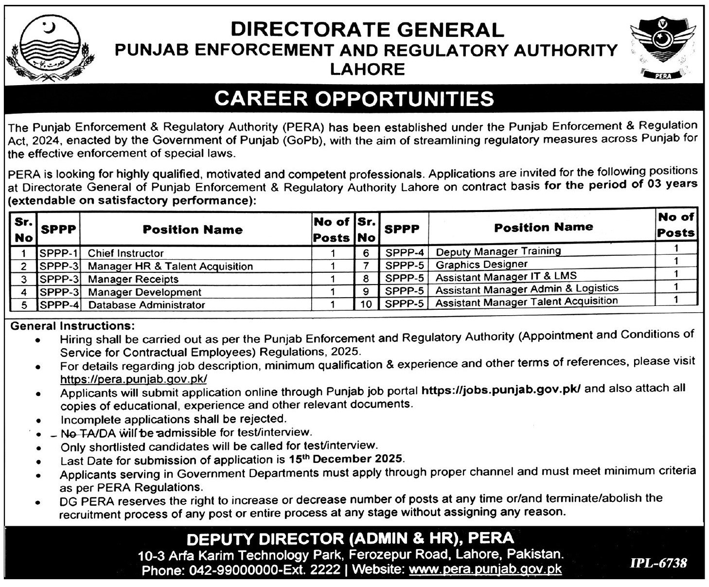 Punjab Enforcement & Regulatory Authority PERA Jobs 2025 – Punjab Energy Efficiency & Conservation Agency - PEECA Jobs 2025 — original advertisement