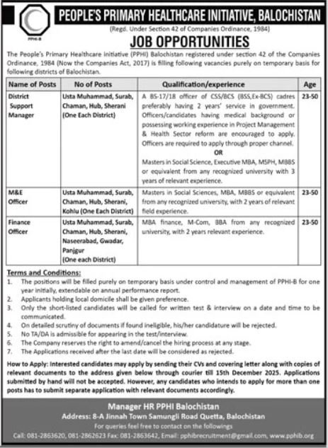 Peoples Primary Healthcare Initiative Quetta Jobs 2025 – Peoples Primary Healthcare Initiative Balochsitan Jobs 2025 — original advertisement