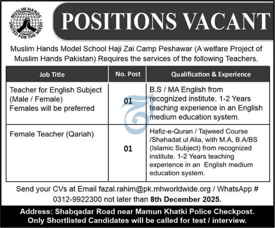 Muslim Hands Peshawar khyber Pakhtunkhwa Jobs 2025 Jobs 2025 — original advertisement