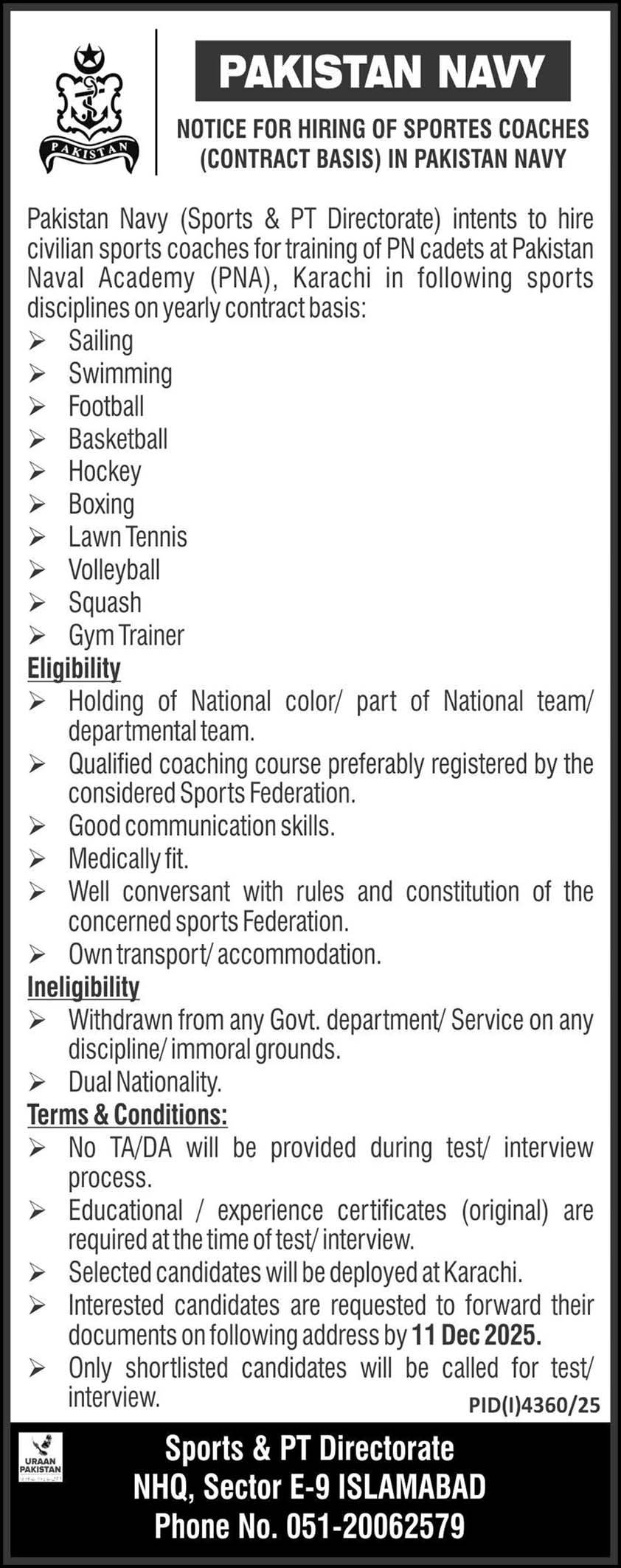 Pakistan Navy Islamabad Jobs 2025 Jobs 2025 — original advertisement
