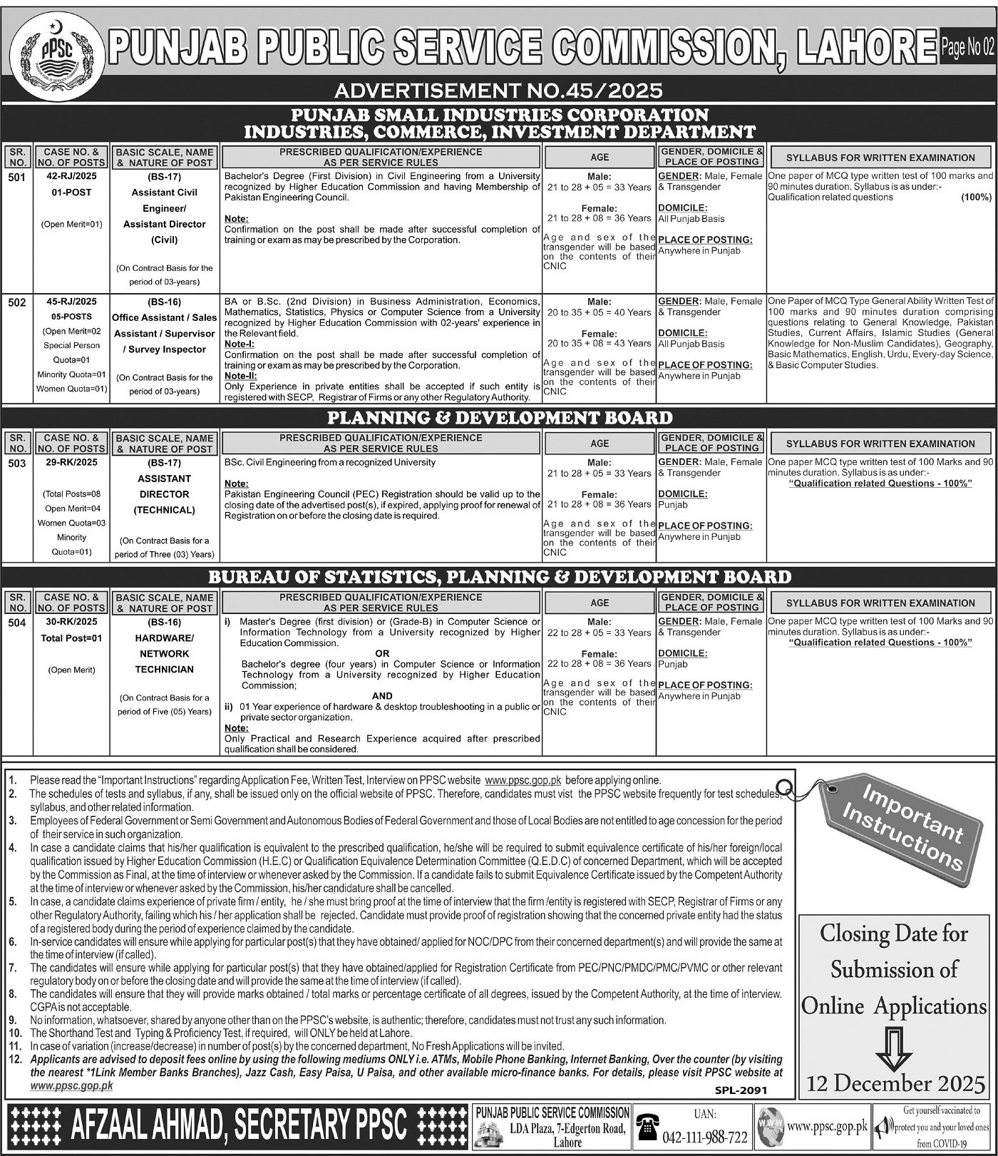 Punjab Public Service Commission PPSC Lahore Jobs 45/2025 – Punjab Public Service Commission Lahore Jobs 2025 — original advertisement
