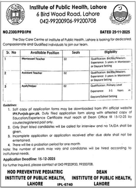 Institute Of Public Health Lahore Jobs 2025 Jobs 2025 — original advertisement