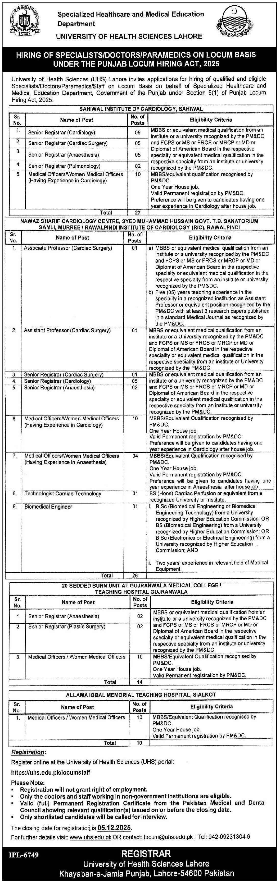 University Of Health Sciences Lahore Jobs 2025 Jobs 2025 — original advertisement