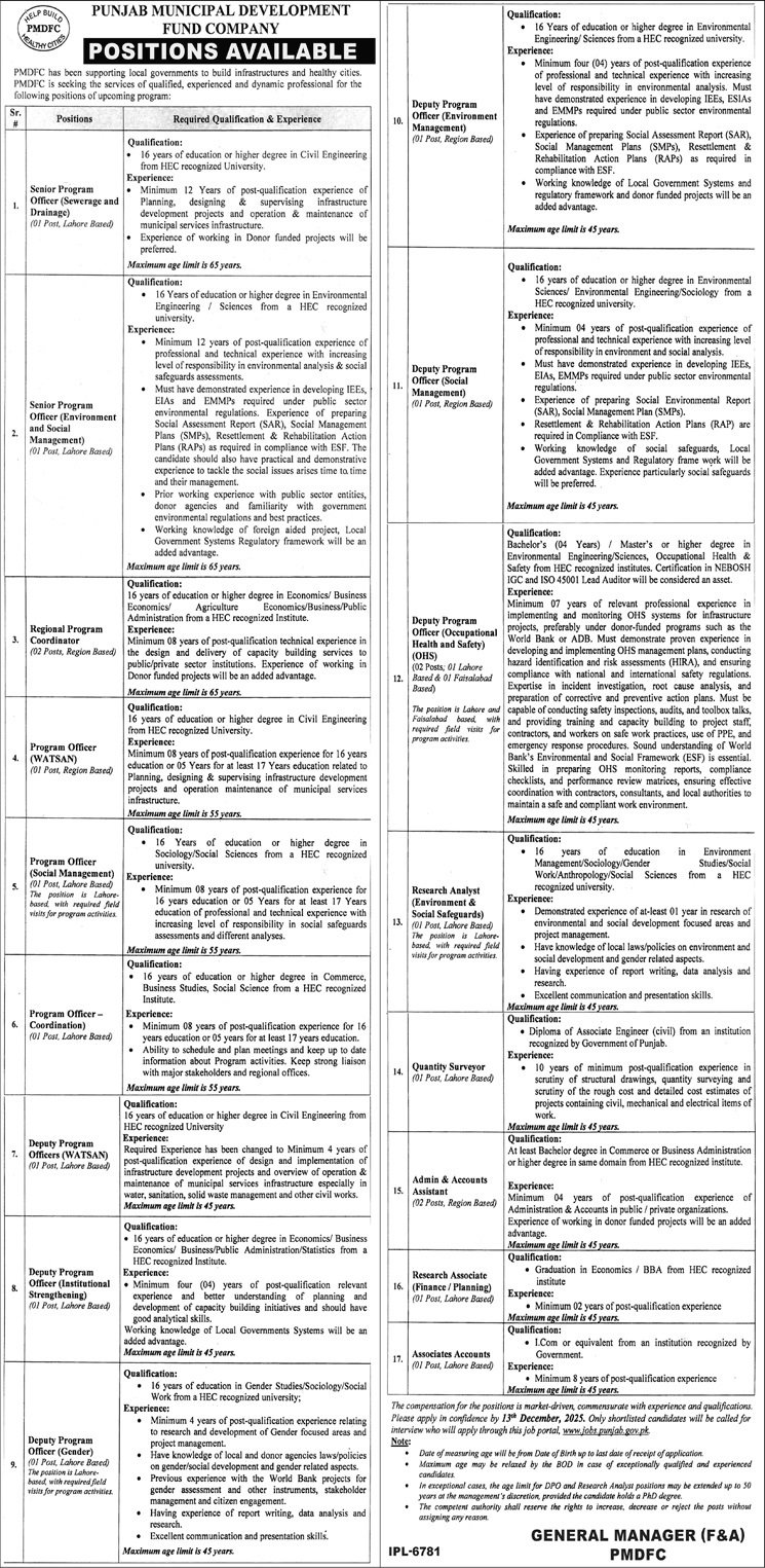 Punjab Muncipal Development Fund Company Jobs 2025 – Punjab Municipal Development Fund Company Jobs 2025 — original advertisement