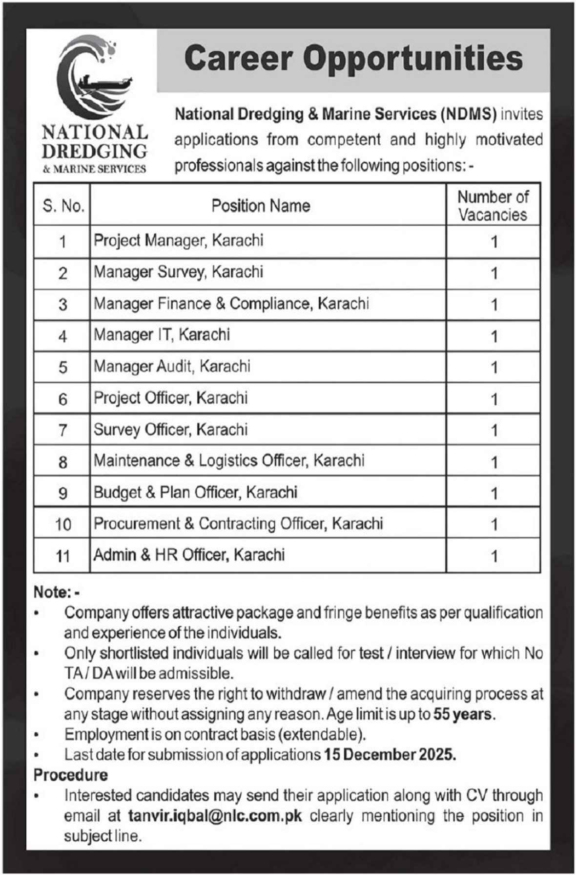National Dredging & Marine Services NDMS Jobs 2025 – Public Sector Organization Jobs 2025 — original advertisement