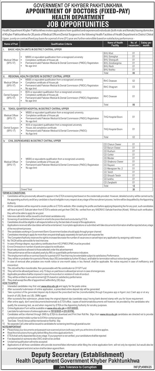 Health Department Peshawar KPK Jobs 2025 – Health Department KPK Jobs 2025 — original advertisement