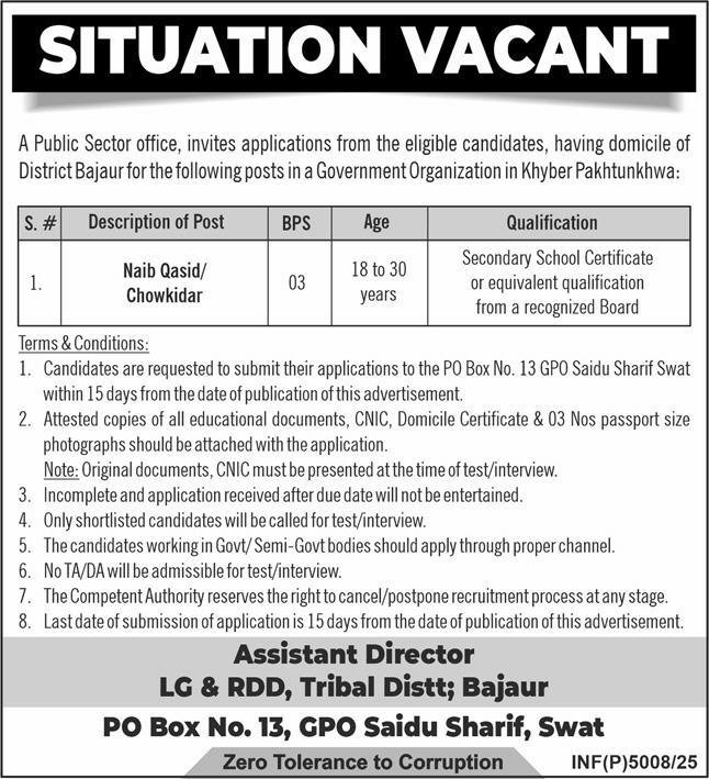 Local Government & Rural Development Department Jobs 2025 – Local Govt Department KPK Jobs 2025 — original advertisement