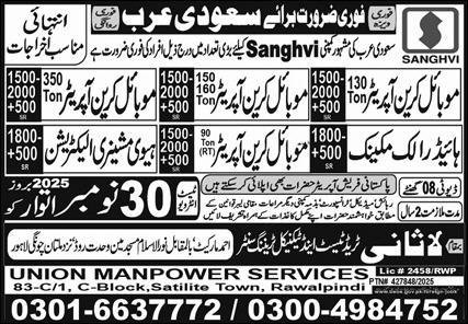 Hydraulic Mechanic & Mobile Crane Operator Jobs 2025 – Lasani Trade Test & Technical Training Center Jobs 2025 — original advertisement