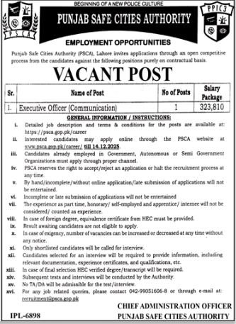 Punjab Safe Cities Authority Jobs 2025 Jobs 2025 — original advertisement