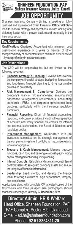 Shaheen Foundation PAF Karachi Job 2025 Jobs 2025 — original advertisement