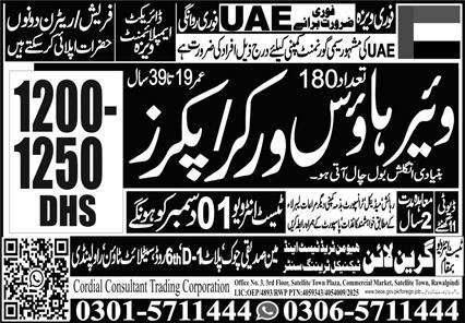 Warehouse Worker Jobs In UAE 2025 – Green Line Human Resource Manpower Jobs 2025 — original advertisement