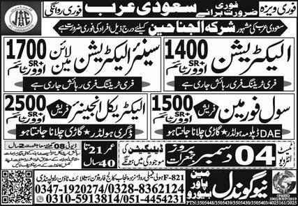 Senior Electrician & Lineman Jobs 2025 In Saudi Arabia – New Gondal Manpower Bureau Jobs 2025 — original advertisement