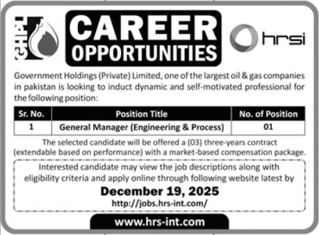 Government Holding Private Limited GPHL Jobs 2025 – Private Company Jobs 2025 — original advertisement