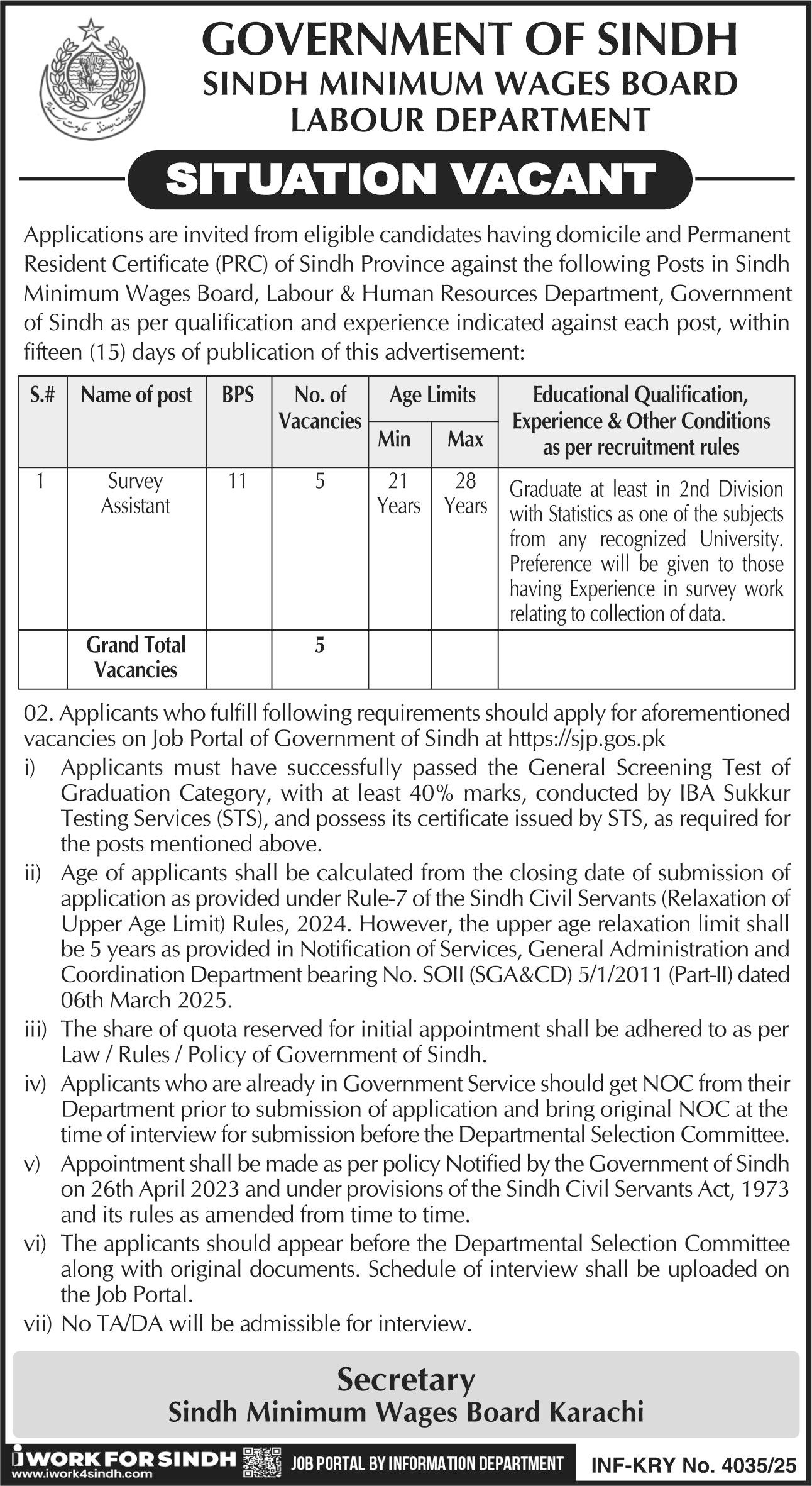 Sindh Minimum Wages Board Labour Department Jobs 2025 – Labour & Human Resource Department Punjab Jobs 2025 — original advertisement