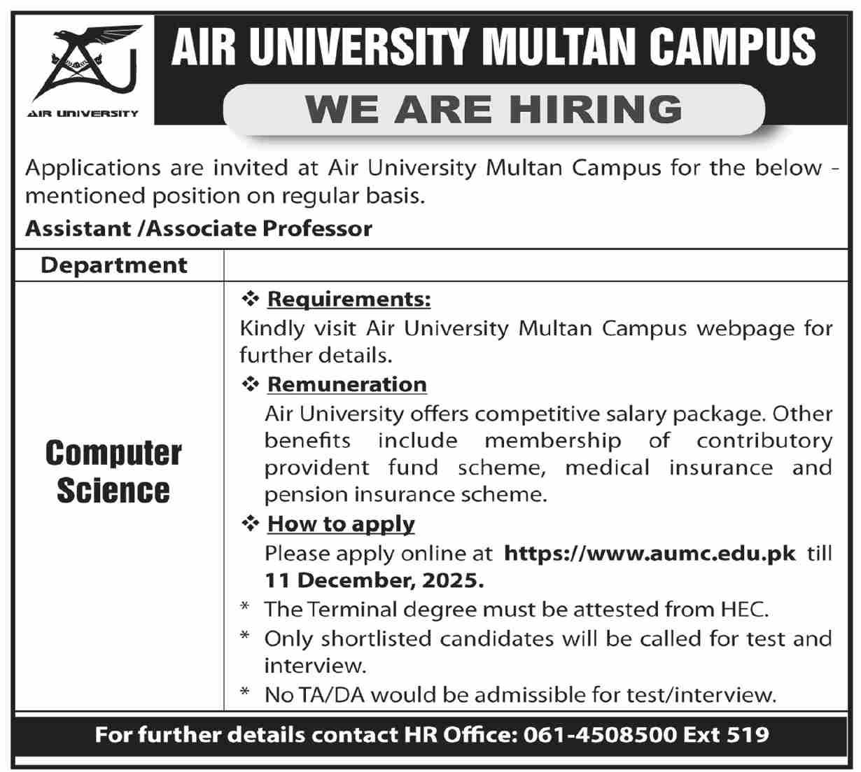Air University Multan Campus Jobs 2025 Jobs 2025 — original advertisement