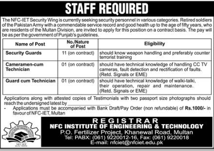 Nfc Institute of Engineering & Technology Multan Jobs 2025 Jobs 2025 — original advertisement