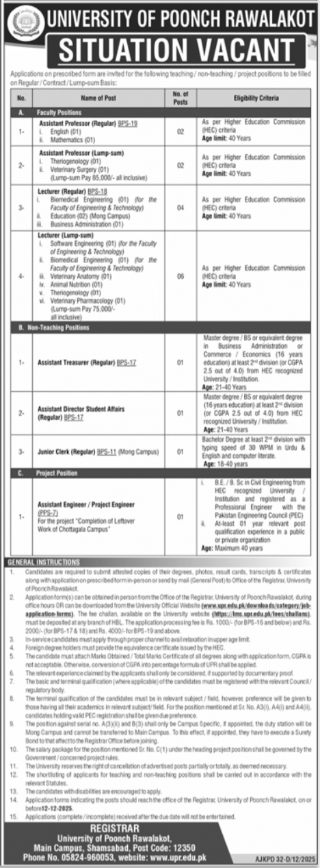 The University Of Poonch Rawalakot Jobs 2025 Jobs 2025 — original advertisement