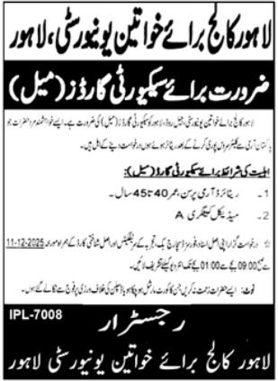 Lahore College For Women University LCWU Jobs 2025 – Lahore College for Women University Lahore Jobs 2025 — original advertisement
