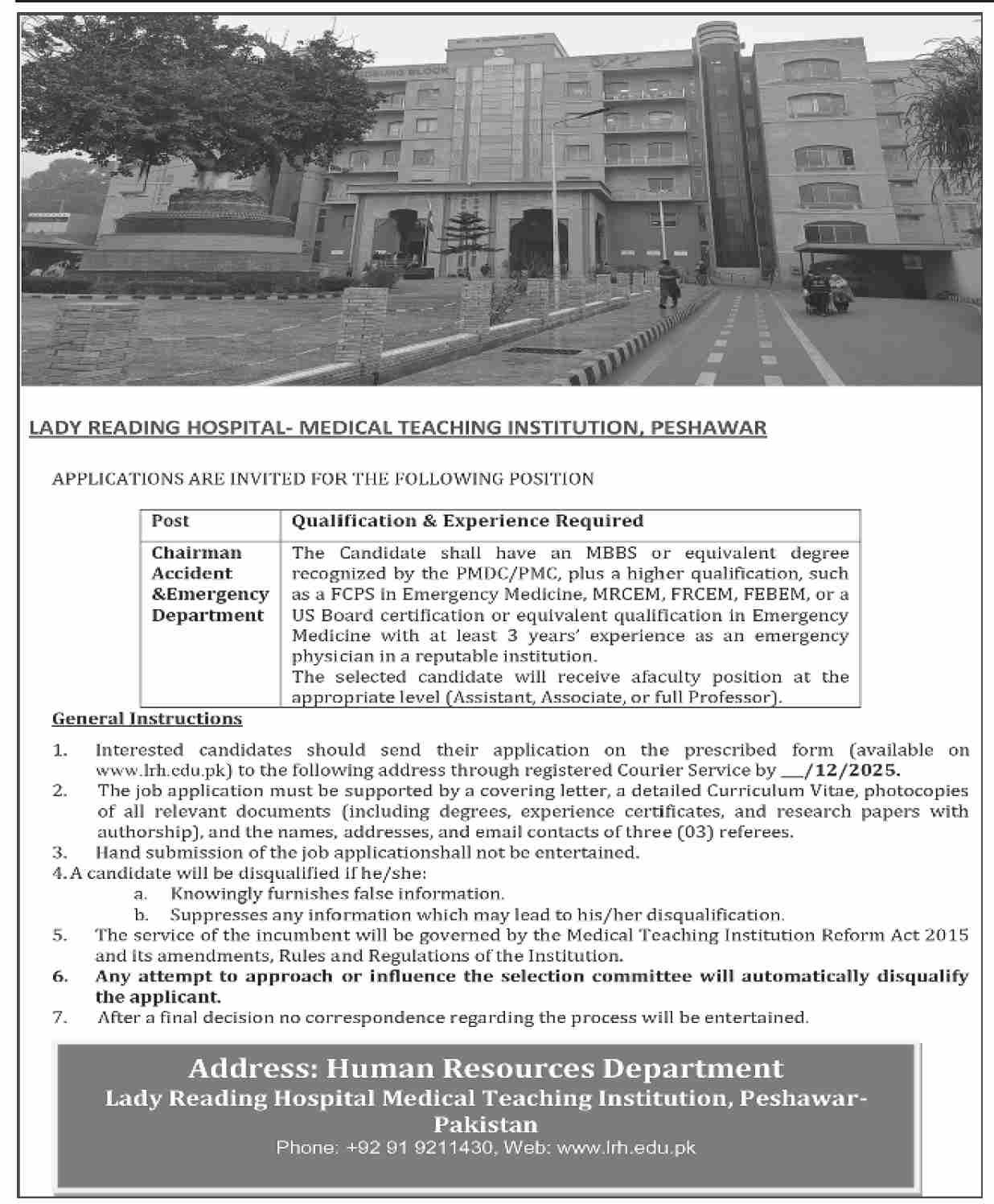 Lady Reading Hospital Peshawar Jobs 2025 Jobs 2025 — original advertisement