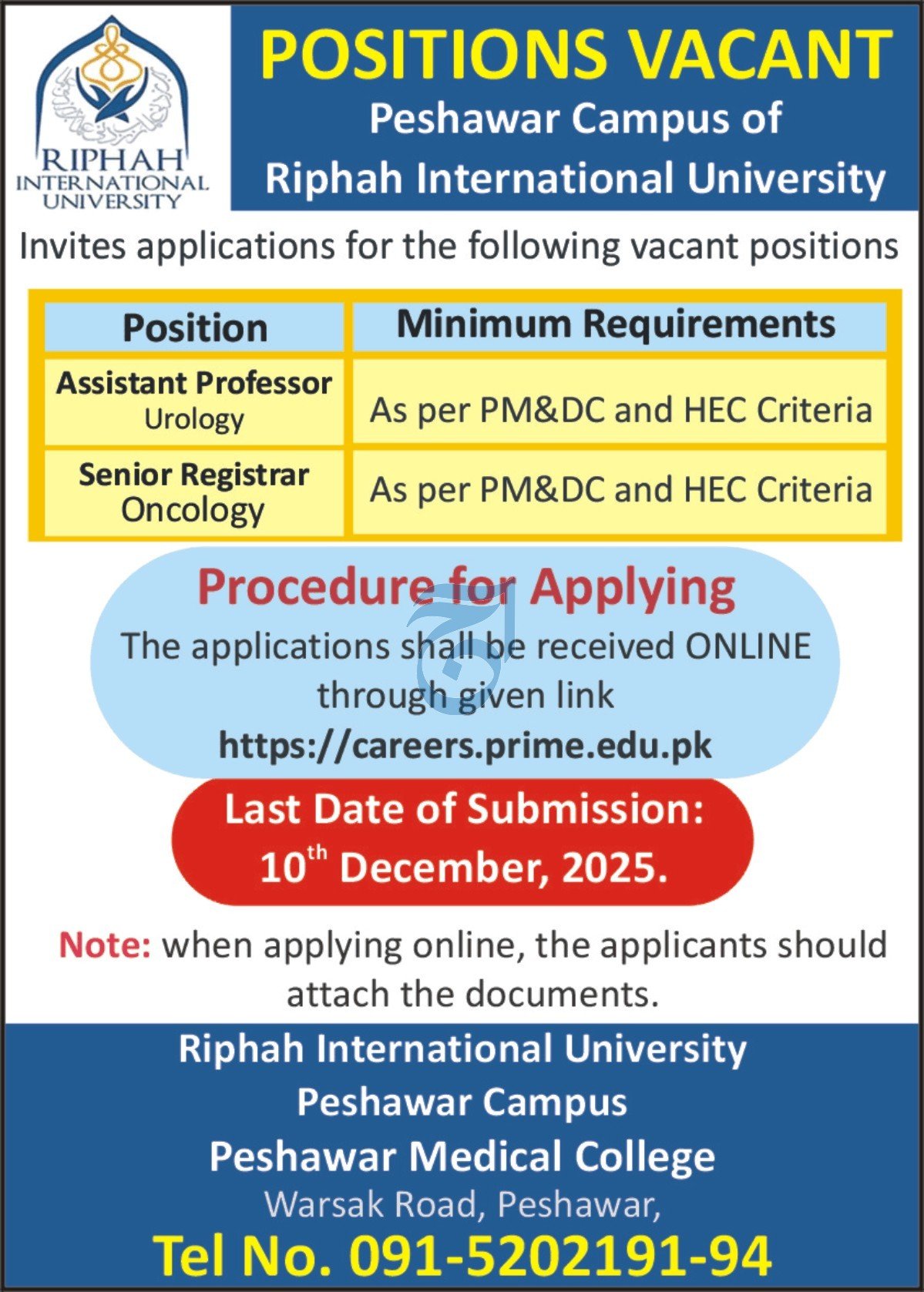 Riphah International University Peshawar Campus Jobs 2025 Jobs 2025 — original advertisement