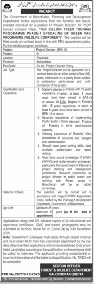 Planning & Development Department Quetta Job 2025 – Planning and Development Department Balochistan Jobs 2025 — original advertisement