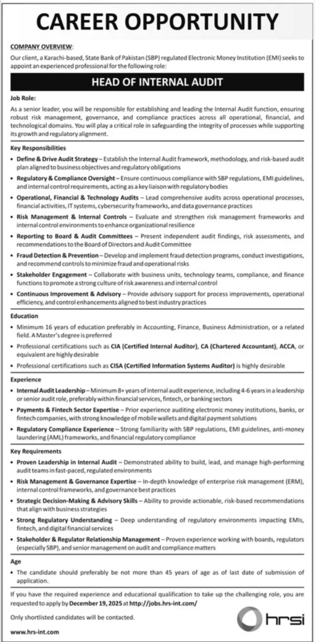 Human Resource Solutions International HRSI Job 2025 – HRSG People and Business karachi Jobs 2025 — original advertisement