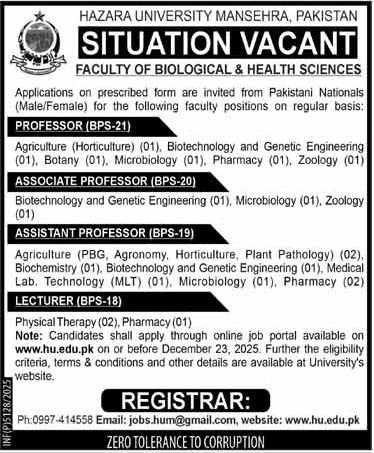 Hazara University Manshera Jobs 2025 – Hazara University Mansehra Jobs 2025 — original advertisement