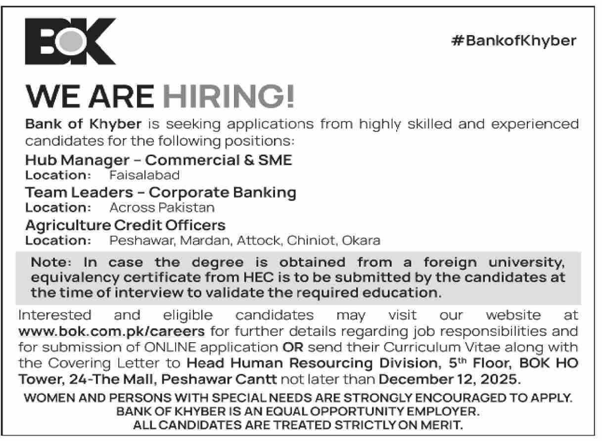 Bank of Khyber BOK Jobs 2025 Jobs 2025 — original advertisement