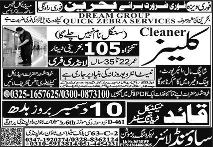 Cleaner Jobs Career Opportunity In Bahrain 2025 – Sound Lines Recruiting Promotion Jobs 2025 — original advertisement