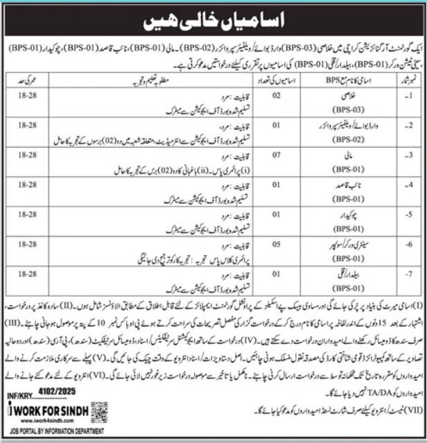 Government Organization Karachi Sindh Jobs 2025 – Public Sector Organization Jobs 2025 — original advertisement